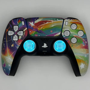 PS5 Custom Controller Colorful Stars Design mit weißer LED Beleuchtung und Hall-Effekt Sticks